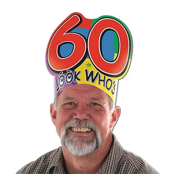 212 MAIN Unisex "Look Whose 60" Novelty Print Happy Birthday Headband, Pack of 24, Funny Hat, Festive Party Decoration Supplies, Party Accessories