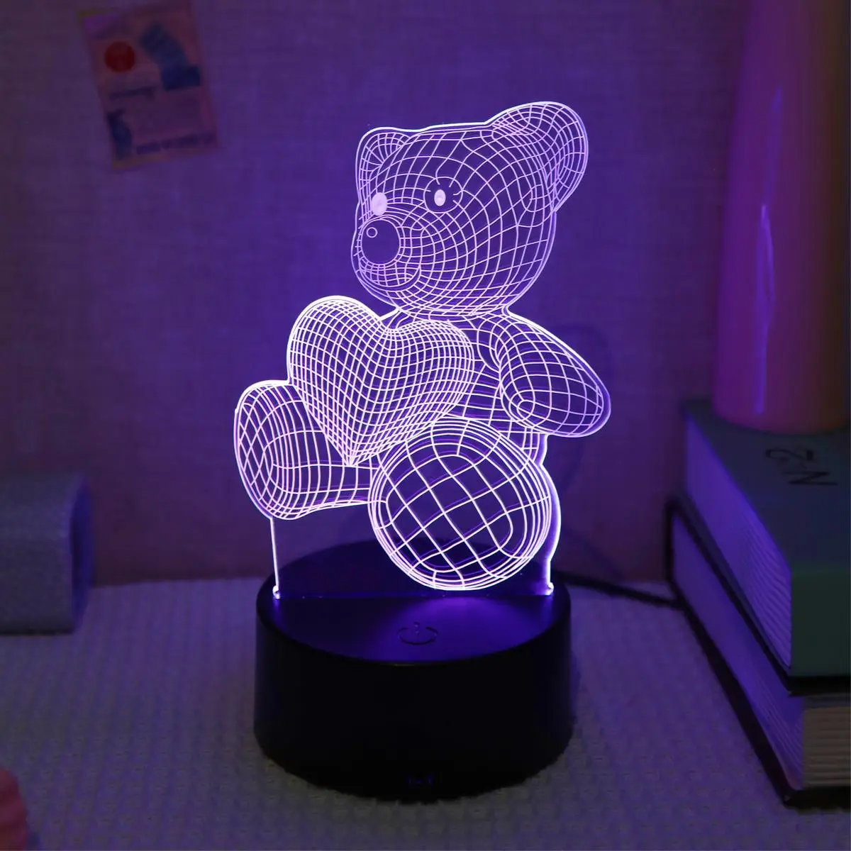 3D Bear Shape Rechargeable Night Light, Holding Heart Bear Ambient Room Lights, Touch Control Desktop LED Lights For Bedroom, LED Light, Indoor Lamp F