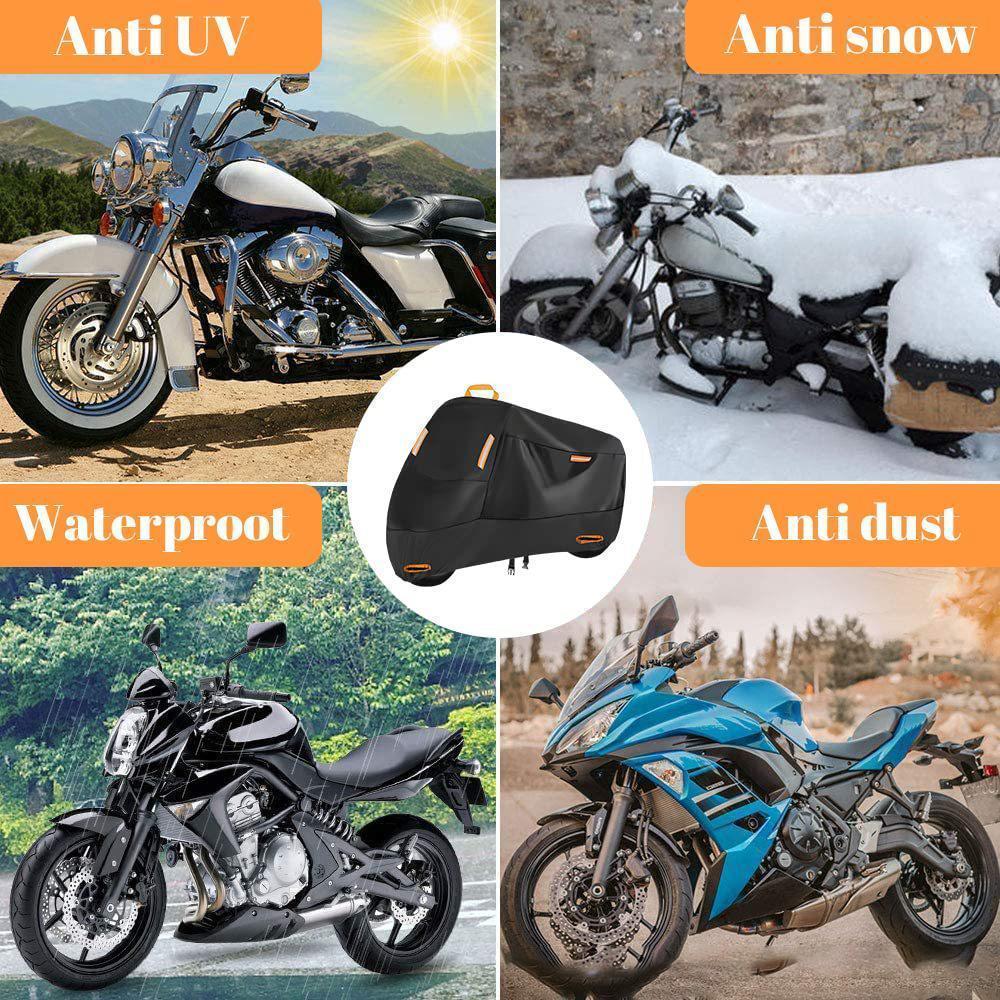 210D Heavy Duty Motorcycle Cover, All Season Durable Waterproof Outdoor Protection Scooter Cover with Keyhole Storage Bag, Rain, Sun, UV Protection