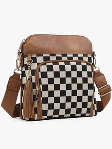 women's fashionable plaid pattern adjustable shoulder bag, casual versatile shoulder bag for daily used, trendy all-match commuter bag, shoulder purse, checkerboard pattern purse