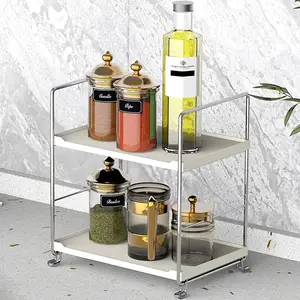 Plastic/Metal Freestanding Stackable Organizer Shelf,Bathroom Countertop Storage Shelf Cosmetic Organizer Holder Kitchen Spice Rack,2-Tier Standing Rack (Silver)