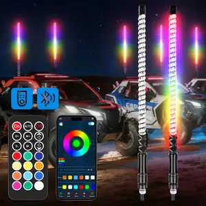 2Pcs 2FT Spiral RGB LED Whip Lights for Side by Side with Wireless Remote and APP Control RGB Chasing Lighted Antenna Whips for UTV ATV Truck Polaris Dune Buggy RZR Can-Am