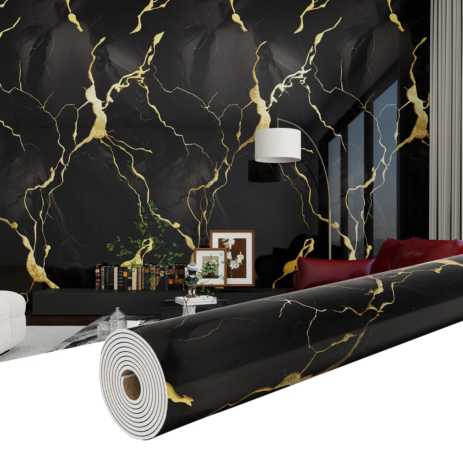 Marble tile wall stickers, thick self-adhesive waterproof wallpaper for kitchen and bathroom, aluminum-plastic panel, high-resolution water-based laminate, XPE material, easy DIY installation, suitable for bedroom, living room, and bathroom