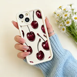 Sexy Wine Cherry Pattern Phone Case , Soft Silicone Tpu Protection and Shockproof For iPhone 17 16 15 Pro Max 14 16Pro 13 12 11 X Plus Air Mini Girl