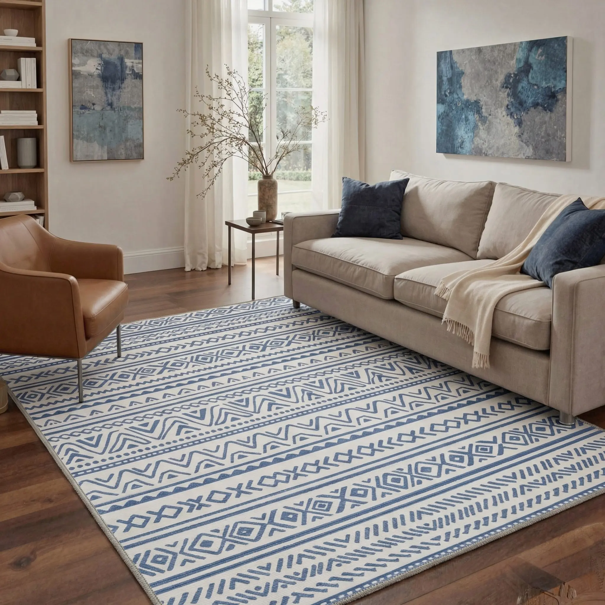 【Deals For You Days】GENIMO Area Rug – Pet Friendly, Non-Slip, Machine Washable Carpet, Soft Floor Rug, Stylish Home Decor for Living Room, Bedroom, Hallway ,ARB1965-INDIGO