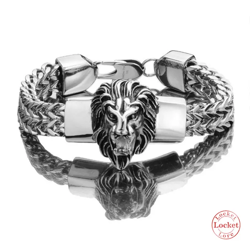 Men's Lion Head Bangle, Hip-Hop Titanium Steel Statement Bracelet for Daily Streetwear, Valentine's Day Gift