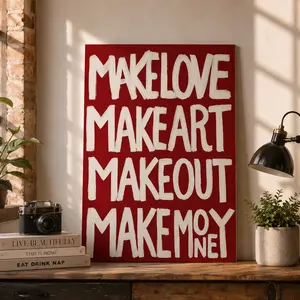 Make Love, Make Art | Bold Red Motivational Wall Poster | Modern Home Decor
