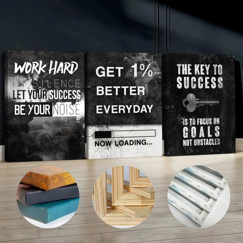 3Pcs Wooden Framed Canvas Painting, Black And White Cityscape With Motivational Quotes, Exquisite Poster, Home Decoration, Pattern Wall Art Decor, For Living Room, Bedroom, Office, Restaurant, Bar Wall Decor, Odorless, Painting, Print Artwork.