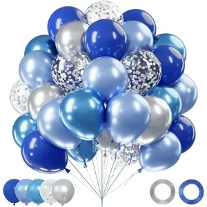 Blue  Balloons Set,60Pcs 12 Inch Navy Royal Blue Balloons Light Blue  Metallic Confetti Balloon for Birthday  Shower Bridal Shower Wedding Graduation Party Decorations