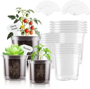 Clear Nursery Pots 5/4/3.5 Inch Plastic Seed Starter Plant Flower Pot with Drainage Holes for Transplanting Succulents Cuttings Seedlings 15 Labels (12Pcs)