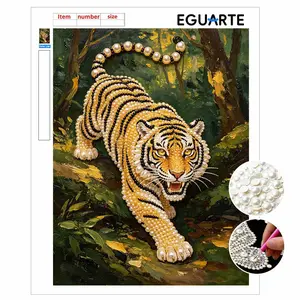 Tiger Theme Pearl Painting, DIY Art Pearl Wall Decor, Mosaic Art Kit, Cross Stitch Set, Pearl Puzzle Gift, Home Decoration