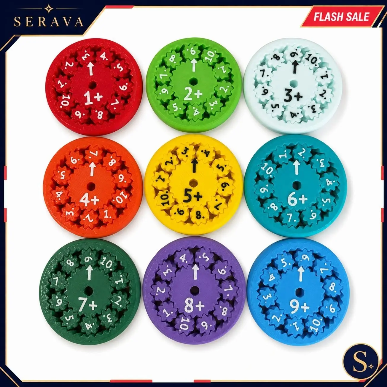 Educational Math Fidget Spinner Set, Rotating Number Learning Tool for Kids, Montessori Sensory Toy for Addition Practice, 9 Colorful Discs