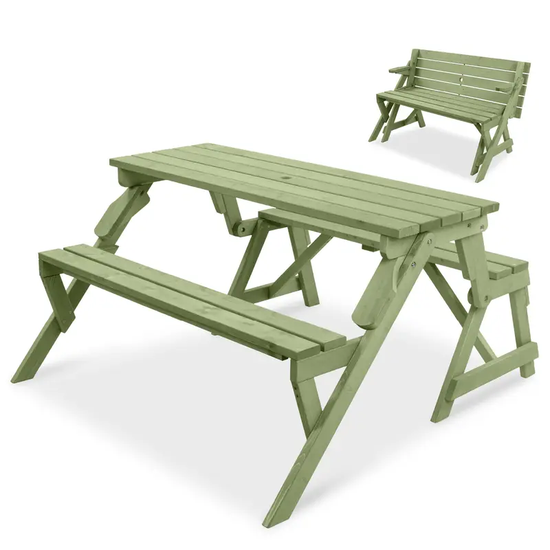 Best Choice Products 2-in-1 Outdoor Interchangeable Wooden Picnic Table/Garden Bench for w/ Umbrella Hole