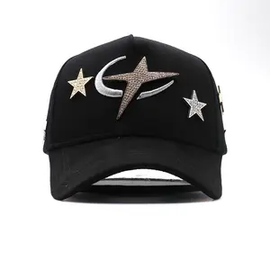 Diamond Star & Crescent Embroidery — Adjustable Baseball Cap. Features "Moon" embroidery and a specialized design for wearing a ponytail; a unisex accessory ideal for outdoor leisure, making it a perfect Valentine's Day gift. (Includes built-in chip.)