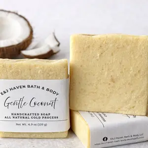 E&J Haven Bath & Body Gentle Coconut Handcrafted Cold Process Soap 4.9 oz All Natural Soap Bar with Soft Creamy Lather and Warm Scent