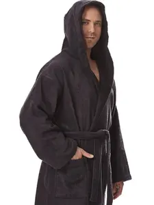 Men's Cotton Terry Hooded Full Length Long Bathrobe -  Cotton Hooded Robe For Men