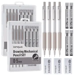 Metal Mechanical Pencil Set,Retractable pen tip,Anti-break core,4PCS Art Drafting Pencils0.3, 0.5, 0.7, 0.9MM with 80PCS Leads Refills 3PCS Erasers Case for Writing Sketching Drawing