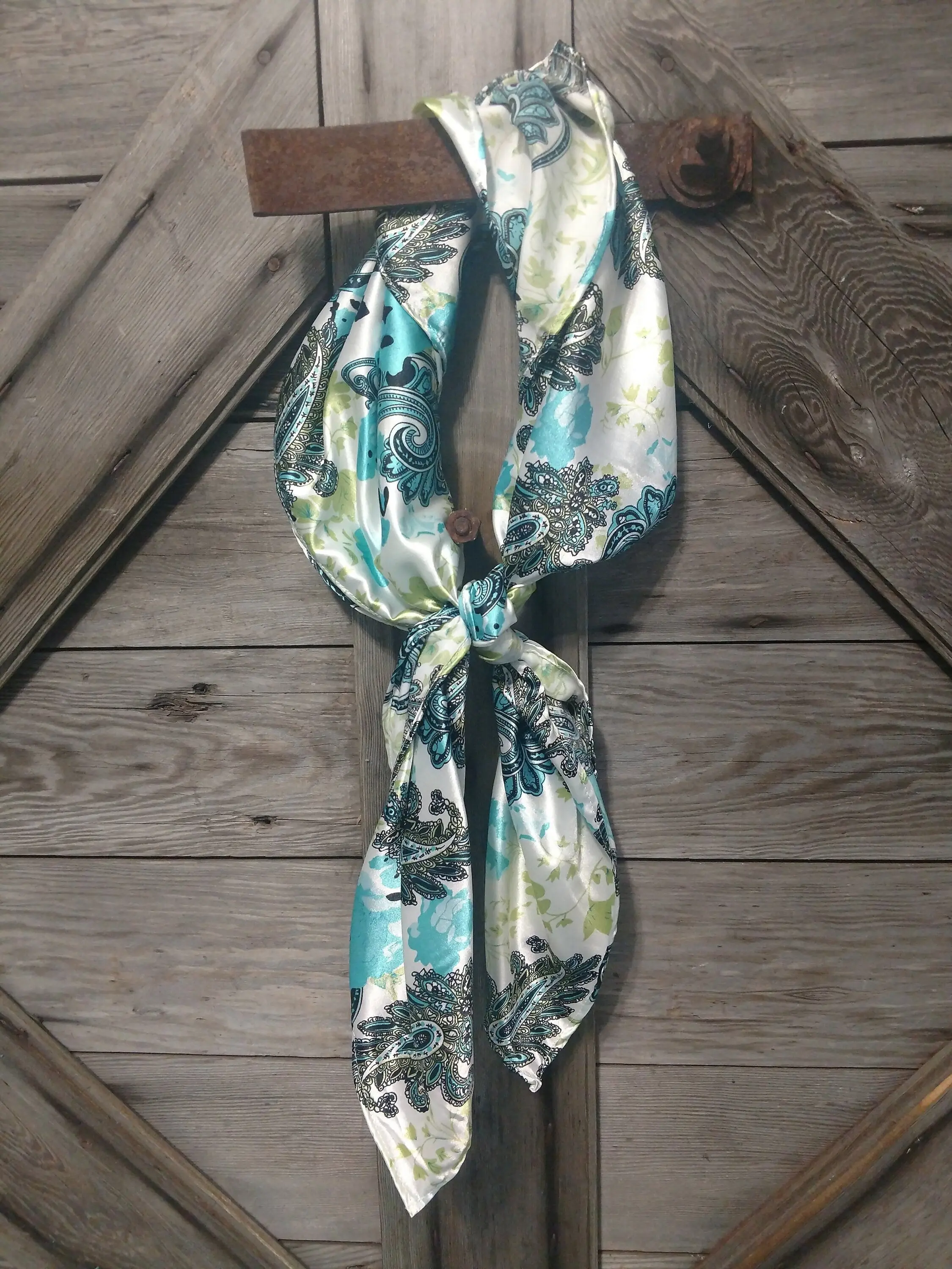 WILD RAG PAISLEY 110 Ivory and Turquoise floral Cowboy Wild Rag Western Neck Scarf Bandanna by Double B Wild Rags