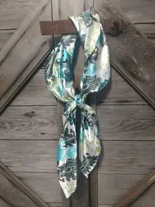 WILD RAG PAISLEY 110 Ivory and Turquoise floral Cowboy Wild Rag Western Neck Scarf Bandanna by Double B Wild Rags