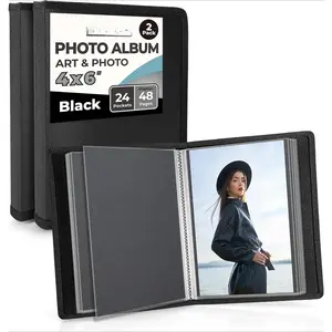 4x6 Photo Album (2-Pack, Black), Mounting Paper, Small 4 x 6 Art Portfolio Presentation Binder, 24 Clear Sleeves Show 48 Pages, Professional Picture Book for Artwork, Postcards