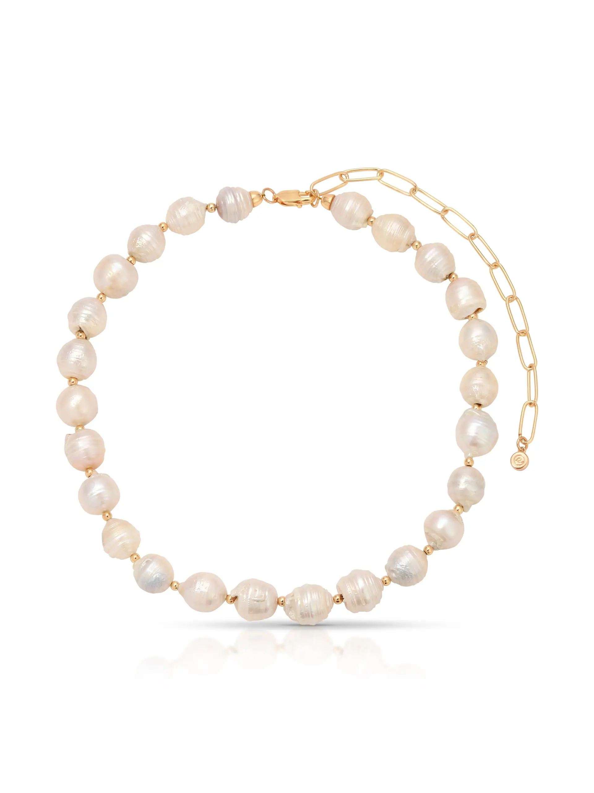 Freshwater Pearl Necklace Real Gold Jewelry 18k Gold Plated Brass Cultured Pearl 14" with 5" Extender Chain Clasp Closure