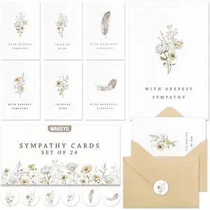 24 Pcs Sympathy Cards with Envelopes, Bulk Condolence Cards with Adhesive Envelopes and Stickers, 6 Unique Sympathy Cards with Thoughtful Messages