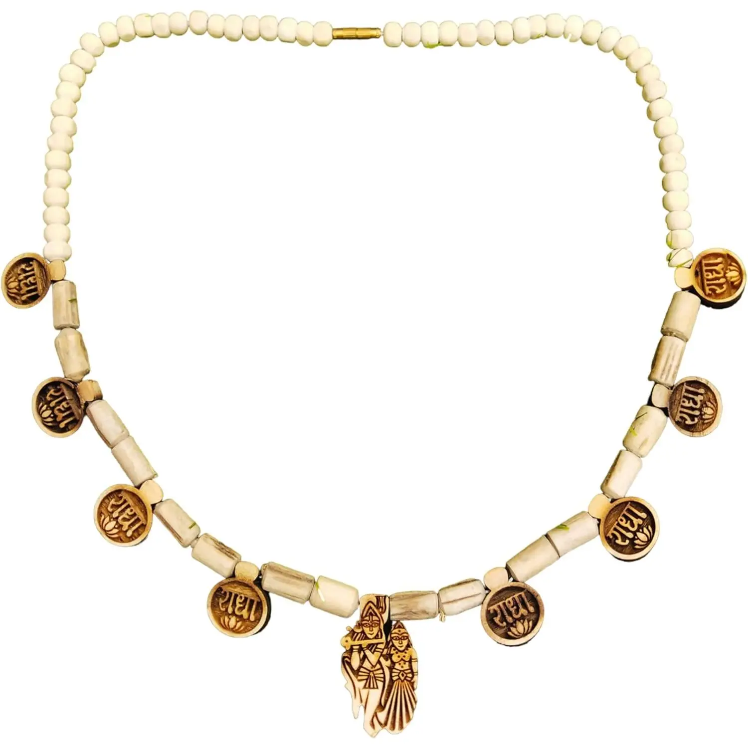 8 Leaf RADHA Tulasi Necklace Mala with Lord Radha Krishna Holy Basil Tulsi Pendant  Necklace Religious Chain Mala for Women & Men