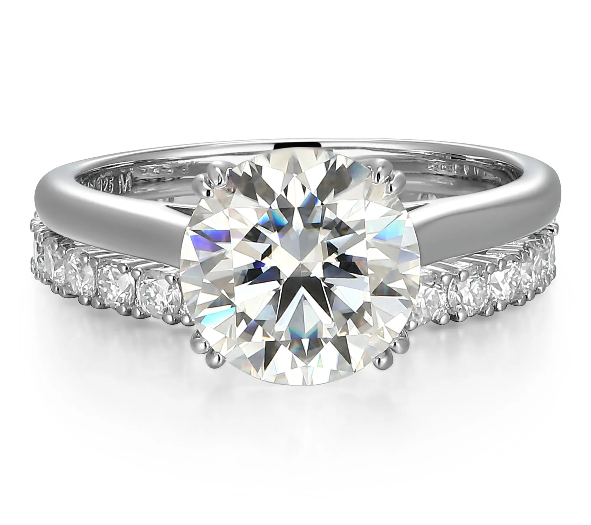 Moissanite 3.10 cttw Solitaire & Band Ring Set, Sterling