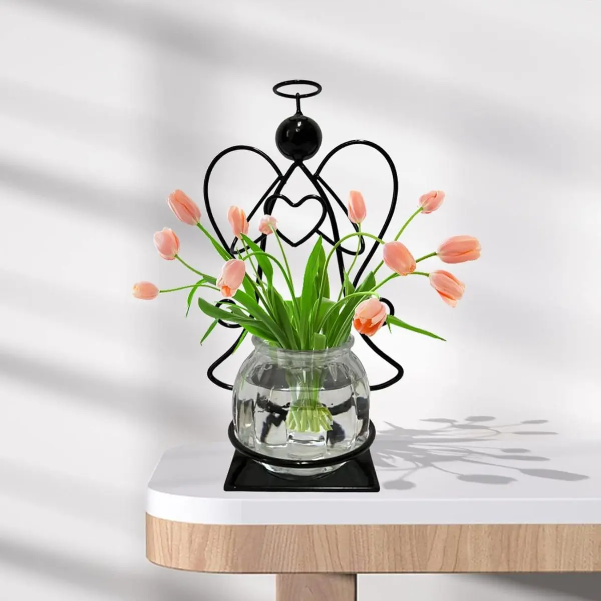 Angel Glass Plant Terrarium – Hydroponic Vase with Metal Stand for Home, Office & Garden Decor
