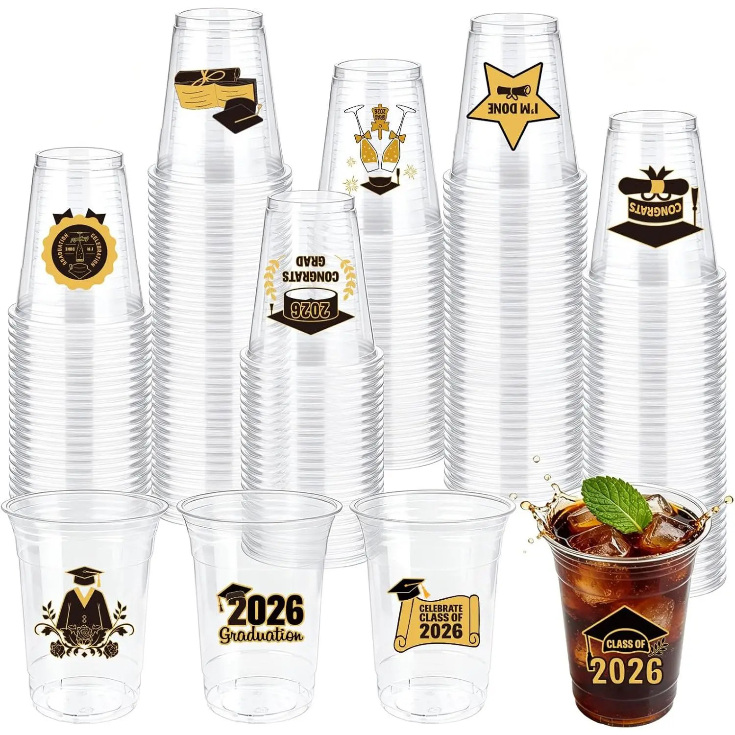 120 Packs 16oz Disposable Graduation Cups Class of 2026, Black  Graduation Plastic Cups with DIY Grad Stickers 2026 Party Cup Bulk for School Colors Bachelor Master Grad Party Decorations