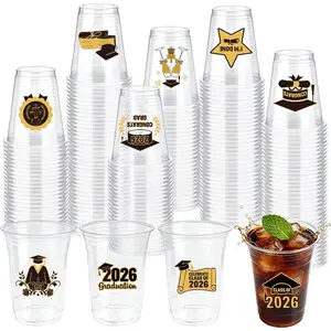 120 Packs 16oz Disposable Graduation Cups Class of 2026, Black  Graduation Plastic Cups with DIY Grad Stickers 2026 Party Cup Bulk for School Colors Bachelor Master Grad Party Decorations
