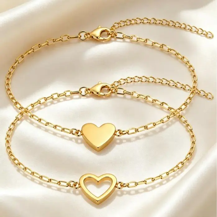 14K Gold Plated Heart Bracelet for Women, Stainless Steel Friendship Bracelet, Adjustable Bracelets Mom Mothers Day Friendship Best Friend Bracelet Set