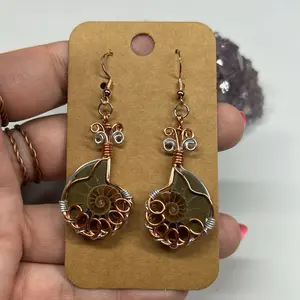 Ammonite Earrings, Handmade, Unique One-of-a-Kind Crafted Design Artisanal Jewelry, made to order