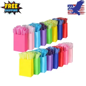 32 Pieces Gift Bags with 32 Tissues, 8 Colors