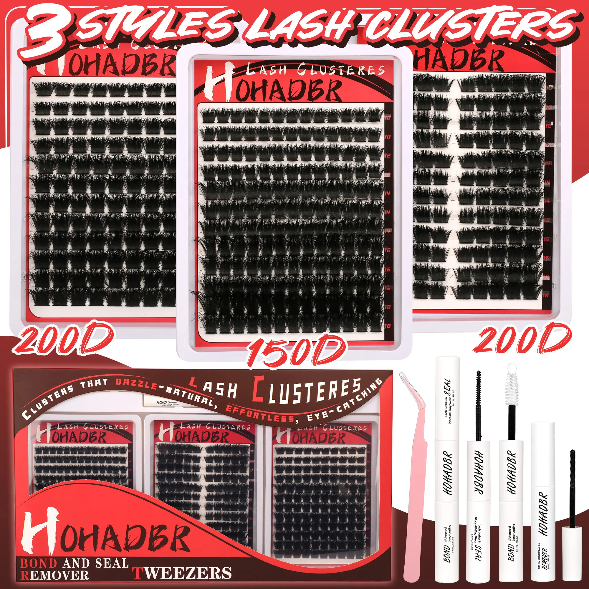 3Styles Upgrade Lashes Kit, Lashes with Ultra-Dense, Waterproof, Long-Lasting | Flora | Natural Daily, Volume Style | Beginner-Friendly Lashes for Flawless, Voluminous Look | Waterproof Long-Lasting Lash Extension Kit Must-Have Clusters