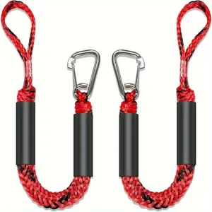 [Marine-Grade Bungee Dock Line] Heavy-Duty Marine-Grade Bungee Jumping Dock Line | Stretchable, Red & Black Color-Coded Design with Stainless Steel Clamp | for Boats, Kayaks, Pontoons, and Bridge Safety Accessories, Boat Dock Accessories, Kayak Safety Ge