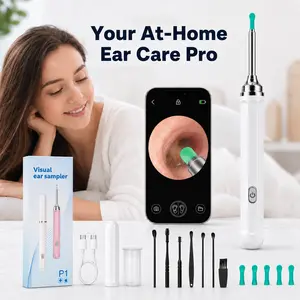 Visual  Wax Removal Tool with Camera, Visual  Cleaner Kit with App Viewing, 5MP Lens, 6 LED Lights, Hotspot Connection, Soft Silicone Tips and 7-Piece  Spoon Set for iOS & Android  ,ear hygiene