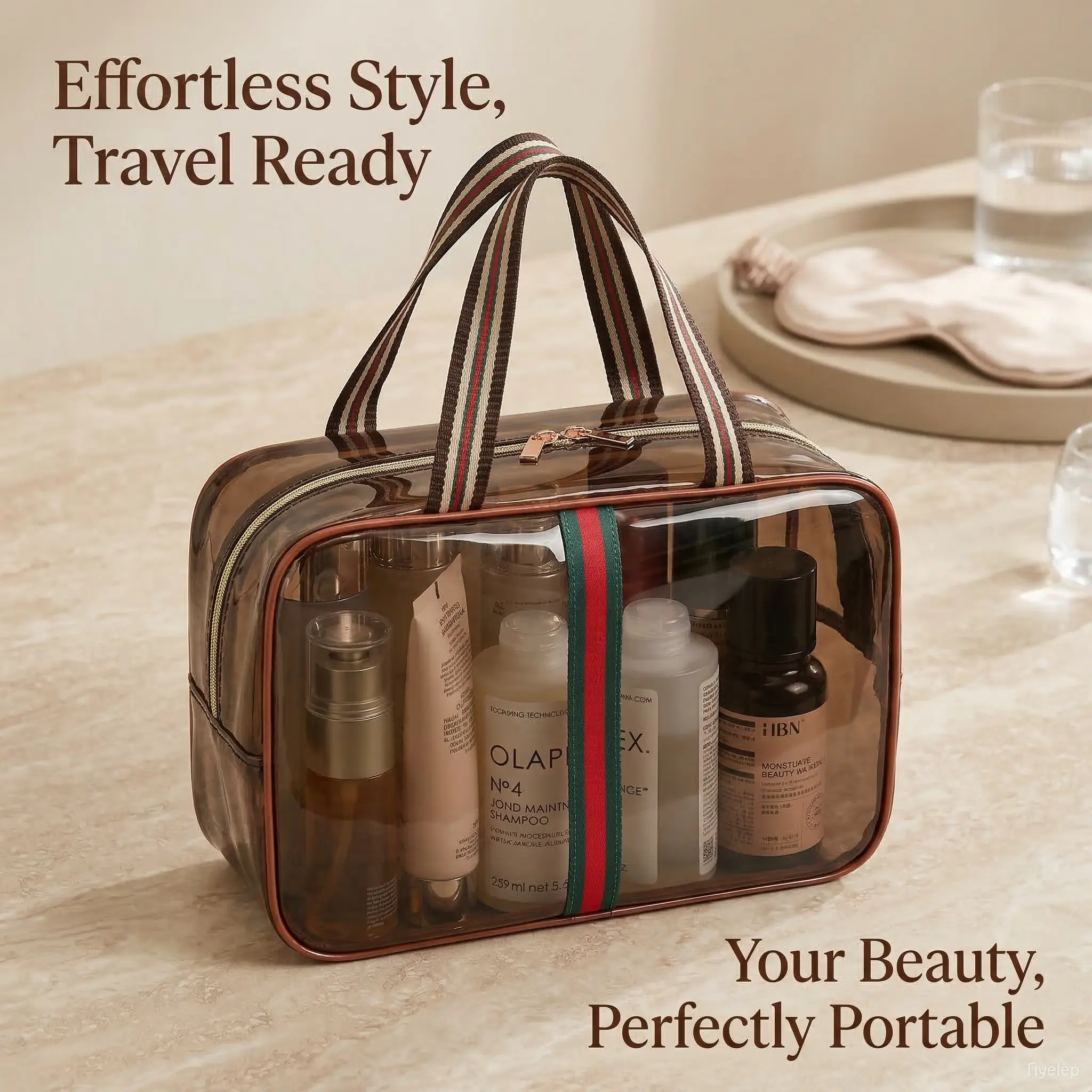 Large Clear Makeup Bag for Women, Portable Travel Cosmetic Organizer with Handle, Waterproof Beauty Storage Bag