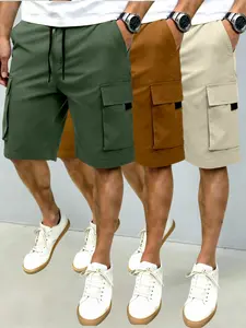 Men’s Cargo Shorts Loose Fit Multi Pocket, Casual Summer Drawstring Shorts, Natural Waist, Plain Pattern, Comfortable & Stylish