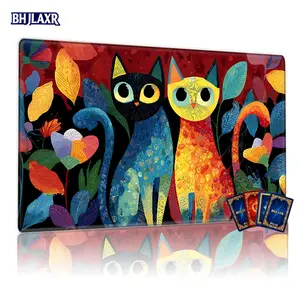 Vibrant Whimsical Cats in Lush Garden TCG Playmat - 12x24in Non-Slip, Perfect for MTG Card Games, Family Gatherings & Great Gift