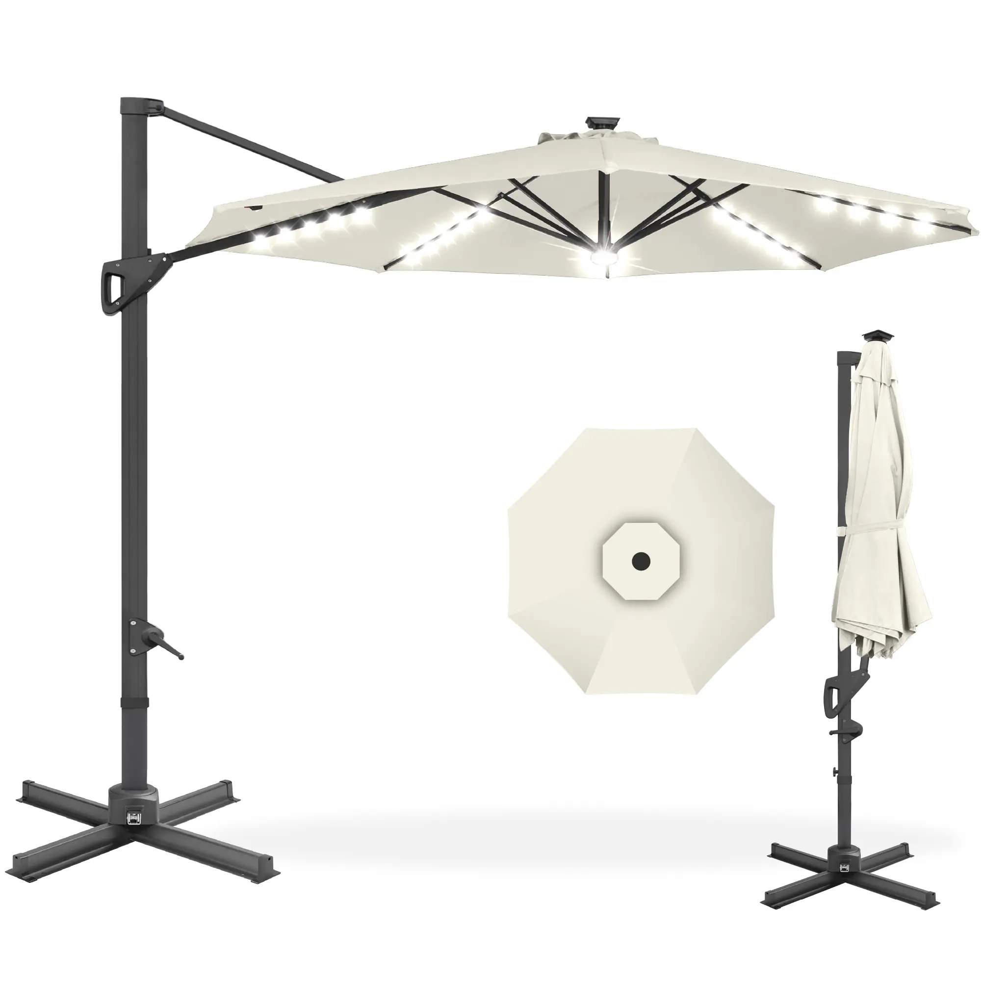 Best Choice Products 10ft 360-Degree Solar LED Lit Cantilever Patio Umbrella, Outdoor Hanging Shade