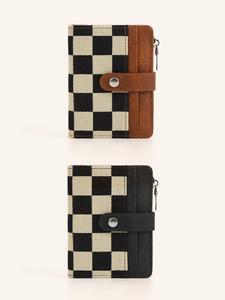 women's fashionable plaid pattern short wallet, gifts for girlfriend, casual versatile card holder with id window, credit card holder, business card holder, trendy all-match pu leather short  bifold wallet for daily use