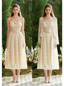 Jasmine Dreamcatcher Dress - V-Shape Waistline, Elastic Straps, Handmade Butterfly Bow, Satin Ribbon Flower, Nylon & Polyester, Romantic Date, Everyday Wear