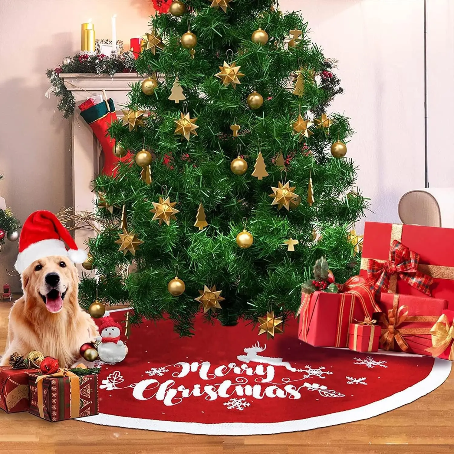 48 Inch Christmas Tree Plush Skirt,Faux Fur Christmas Tree Skirt with Snowflakes,Christmas Decorations Tree Base Skirt for Xmas Tree Decoration,Holiday Home Party Decor