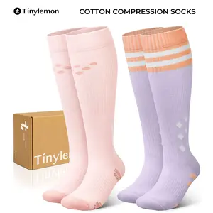 2 Pairs Cotton Compression Socks for Women & Men Knee High Support for Nurses, Travel, Pregnant
