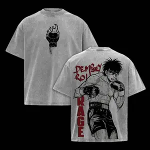 Ippo Makunouchi Dempsey Roll Boxing Graphic Apparel Vintage Acid Wash Oversized T-Shirt Hajime No Ippo Anime Streetwear Retro Pump Cover Men Women Unisex Clothing 1LE