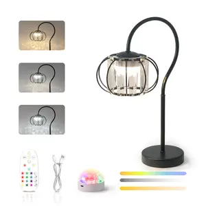 Rechargeable Crystal Table Lamp with Remote Control, RGB Color Changing LED Night Light, 3 Color Temperatures, Dimmable Wireless Bedside Lamp for Bedroom Living Room Decor