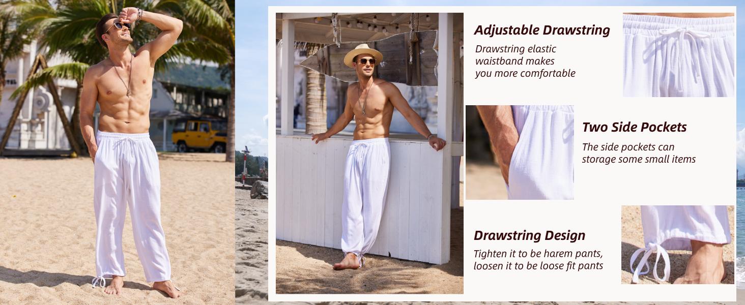 COOFANDY Men's Pants Cotton Linen Pants Casual Harem Pants Elastic Waist Beach Boho Yoga Trousers Gift Ideas Menswear Soft Baggy Loose COOFANDY Men's Pants Cotton Linen Pants Casual Harem Pants Elastic Waist Beach Boho Yoga Trousers Gift Ideas Menswear Soft Baggy Loose