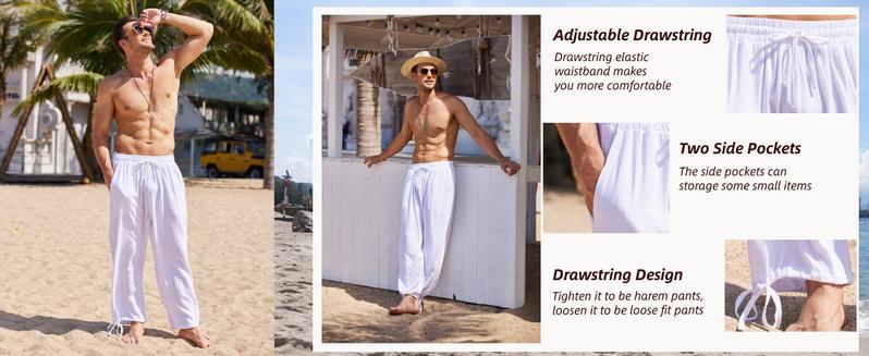COOFANDY Men's Pants Cotton Linen Pants Casual Harem Pants Elastic Waist Beach Boho Yoga Trousers Gift Ideas Menswear Soft Baggy Loose COOFANDY Men's Pants Cotton Linen Pants Casual Harem Pants Elastic Waist Beach Boho Yoga Trousers Gift Ideas Menswear Soft Baggy Loose
