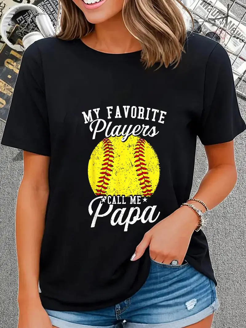 100% Cotton Softball Dads My Favorite Softball Player Calls Me Papa T-Shirt Casual Short Sleeve Shirt